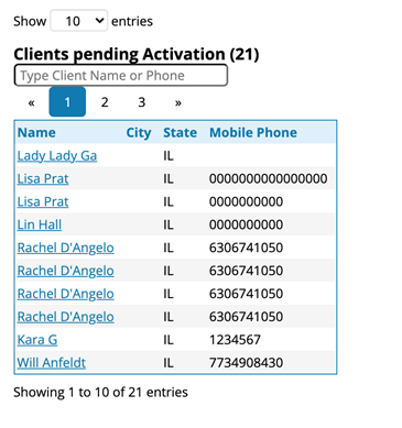 Clients pending activation screen