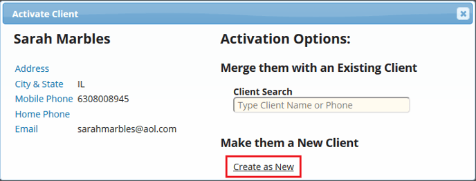 Activation Create as New button