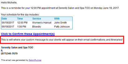 Appointment Itinerary & Confirmation Email Message
