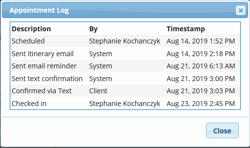 Appointment log