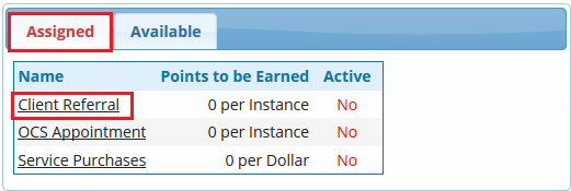 Assigned rewards tab