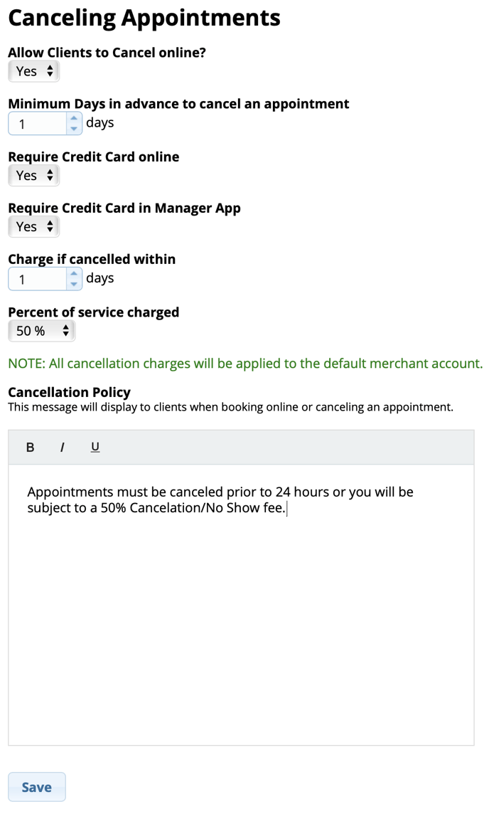 Cancellation Policy Setup