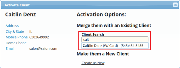 Client Search box