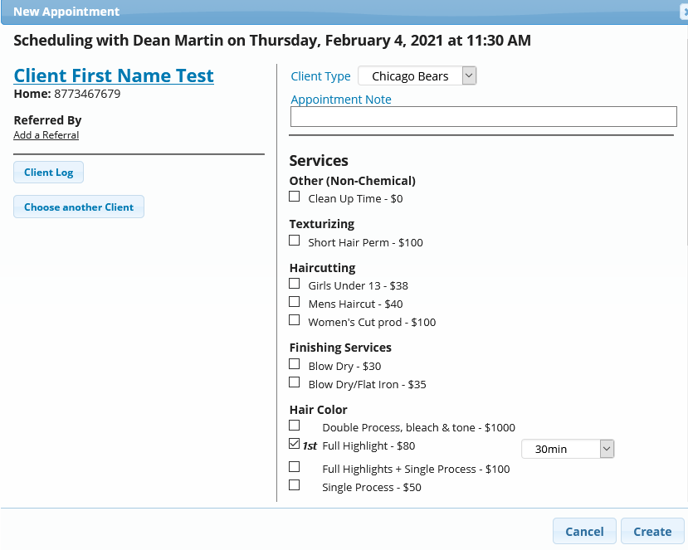 Create new appointment