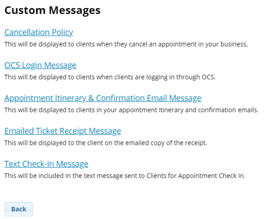 Custom Messages settings