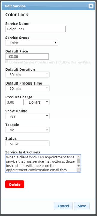 Custom instructions per service