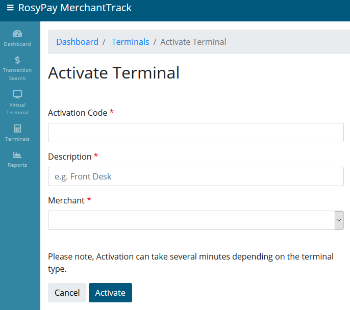MerchantTrack Activate Terminal