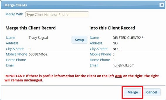 Merge clients button