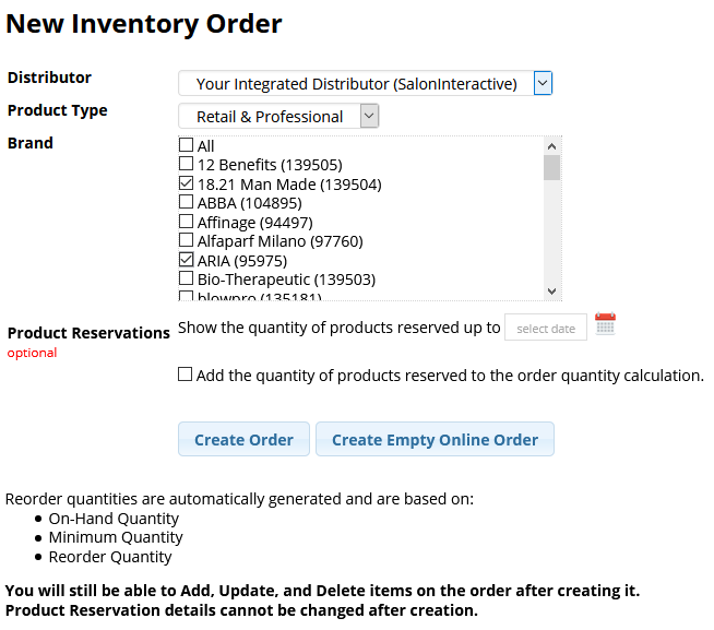 New Inventory Order