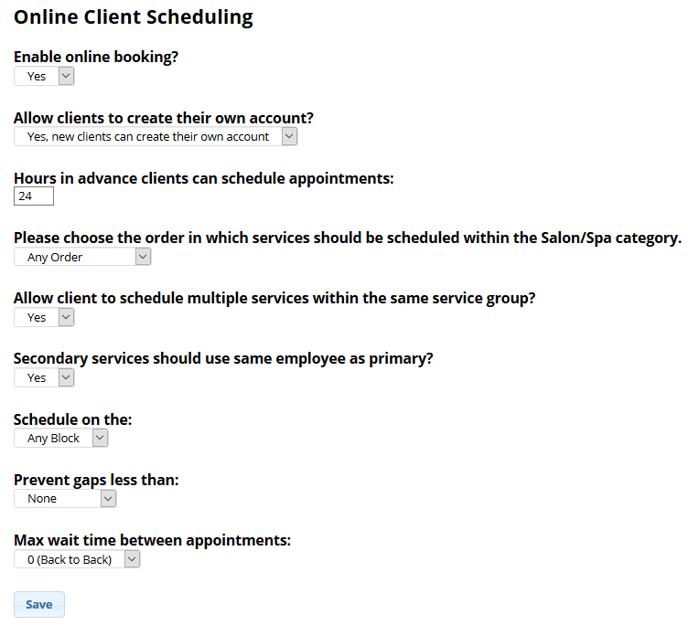 Online Client Scheduling page