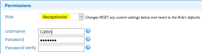 Receptionist permissions