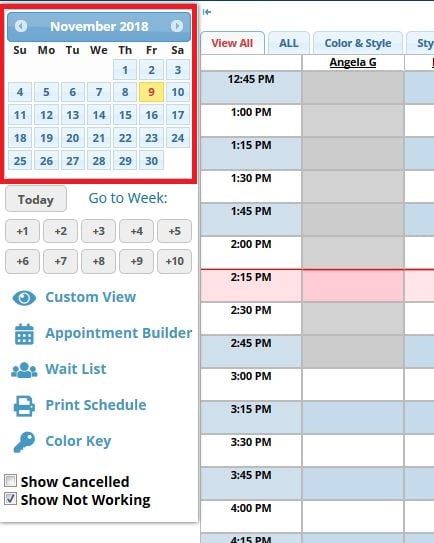 Schedule screen calendar