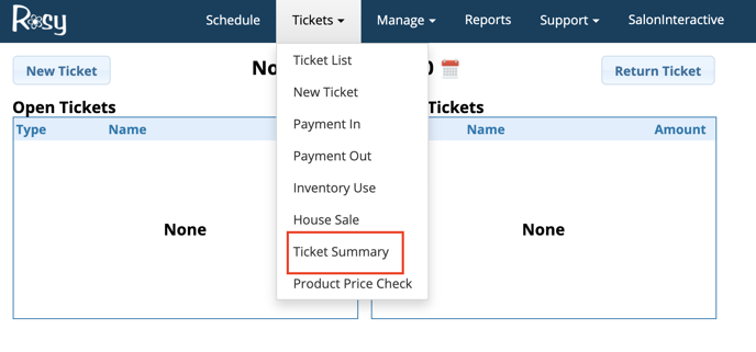 Ticket drop down ticket summary 