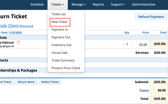 Ticket tab New Ticket