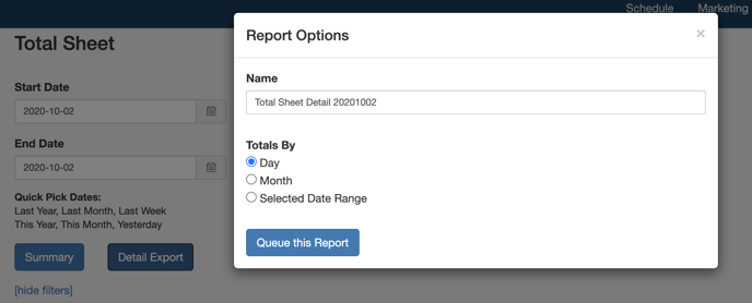 Total sheet report options