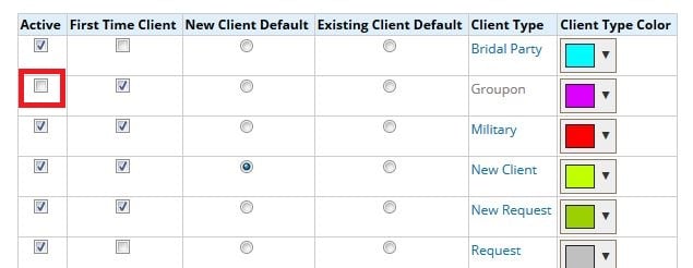 Uncheck to remove client types