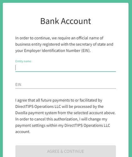 set up your banking information with Tippy2
